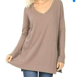 Tan waffle weave long sleeve top NIB
